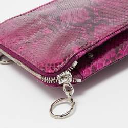Gianfranco Ferre Magenta Python Side Zip Oversized Clutch