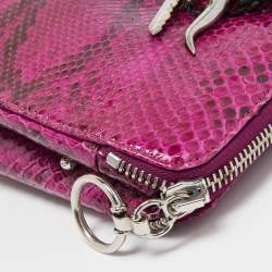 Gianfranco Ferre Magenta Python Side Zip Oversized Clutch