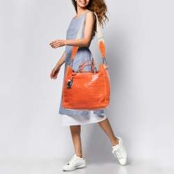 Gianfranco Ferre Orange Crocodile Buckle Tote