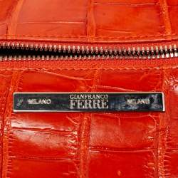 Gianfranco Ferre Orange Crocodile Buckle Tote