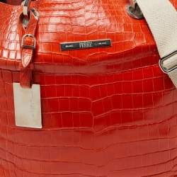 Gianfranco Ferre Orange Crocodile Buckle Tote