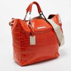 Gianfranco Ferre Orange Crocodile Buckle Tote