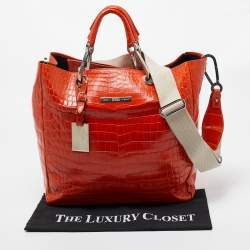 Gianfranco Ferre Orange Crocodile Buckle Tote