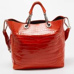 Gianfranco Ferre Orange Crocodile Buckle Tote