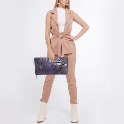 Gianfranco Ferre Purple Python Side Zip Oversized Clutch
