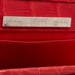 Gianfranco Ferre Red/Magenta Crocodile and Feather Top Handle Bag