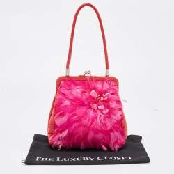 Gianfranco Ferre Red/Magenta Crocodile and Feather Top Handle Bag