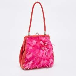 Gianfranco Ferre Red/Magenta Crocodile and Feather Top Handle Bag