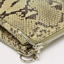 Gianfranco Ferre Olive Green Python Oversized  Zip Clutch
