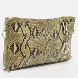 Gianfranco Ferre Olive Green Python Oversized  Zip Clutch
