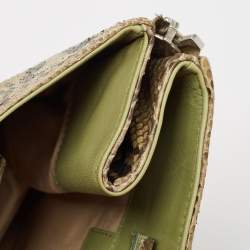 Gianfranco Ferre Olive Green Python Oversized  Zip Clutch