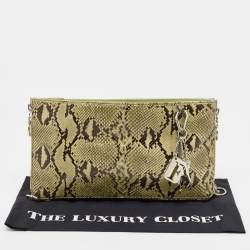 Gianfranco Ferre Olive Green Python Oversized  Zip Clutch