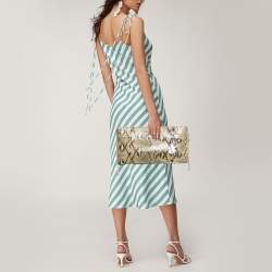 Gianfranco Ferre Olive Green Python Oversized  Zip Clutch