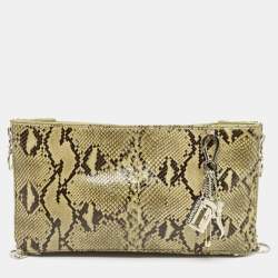 Gianfranco Ferre Olive Green Python Oversized  Zip Clutch