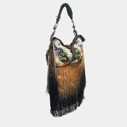 Gianfranco Ferre Multicolor Zebra/Floral Calfhair, Satin and Crocodile Embellished Fringe Bag
