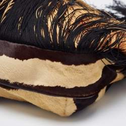 Gianfranco Ferre Multicolor Zebra/Floral Calfhair, Satin and Crocodile Embellished Fringe Bag