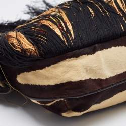 Gianfranco Ferre Multicolor Zebra/Floral Calfhair, Satin and Crocodile Embellished Fringe Bag