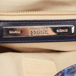 Gianfranco Ferre Blue Python Oversized Zip Clutch
