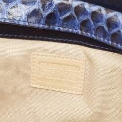 Gianfranco Ferre Blue Python Oversized Zip Clutch