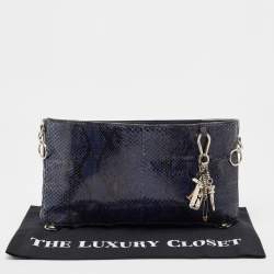 Gianfranco Ferre Blue Python Oversized Zip Clutch