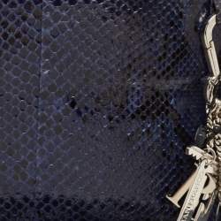 Gianfranco Ferre Blue Python Oversized Zip Clutch
