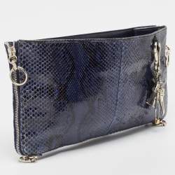 Gianfranco Ferre Blue Python Oversized Zip Clutch