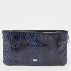 Gianfranco Ferre Blue Python Oversized Zip Clutch