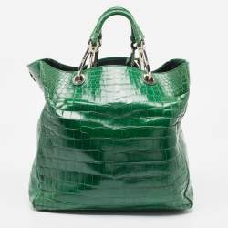 Gianfranco Ferre Green Crocodile Grommet Tote