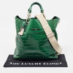 Gianfranco Ferre Green Crocodile Grommet Tote