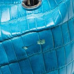 Gianfranco Ferre Turquoise Blue Crocodile Grommet Tote
