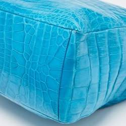 Gianfranco Ferre Turquoise Blue Crocodile Grommet Tote