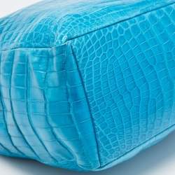 Gianfranco Ferre Turquoise Blue Crocodile Grommet Tote