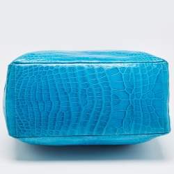 Gianfranco Ferre Turquoise Blue Crocodile Grommet Tote