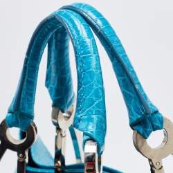 Gianfranco Ferre Turquoise Blue Crocodile Grommet Tote