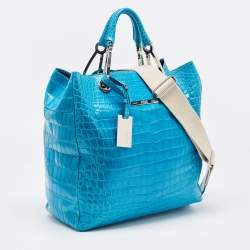 Gianfranco Ferre Turquoise Blue Crocodile Grommet Tote