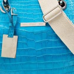 Gianfranco Ferre Turquoise Blue Crocodile Grommet Tote