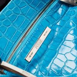 Gianfranco Ferre Turquoise Blue Crocodile Grommet Tote