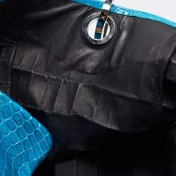 Gianfranco Ferre Turquoise Blue Crocodile Grommet Tote