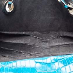 Gianfranco Ferre Turquoise Blue Crocodile Grommet Tote