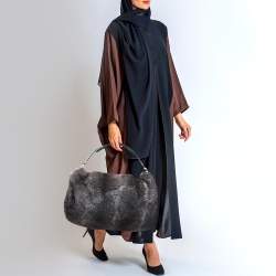 Gianfranco Ferre Black/Green Rabbit Fur, Croc and Leather Zip Hobo