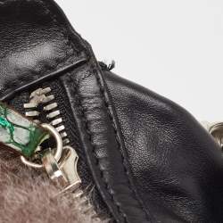 Gianfranco Ferre Black/Green Rabbit Fur, Croc and Leather Zip Hobo