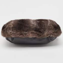 Gianfranco Ferre Black/Green Rabbit Fur, Croc and Leather Zip Hobo
