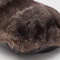 Gianfranco Ferre Black/Green Rabbit Fur, Croc and Leather Zip Hobo