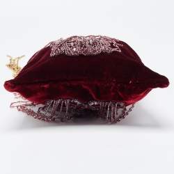 Pre Owned Gianfranco Ferre Burgundy Velvet Crystal And Bead Embellished Shoulder Bag