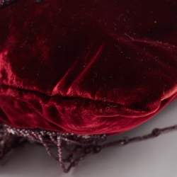 Pre Owned Gianfranco Ferre Burgundy Velvet Crystal And Bead Embellished Shoulder Bag