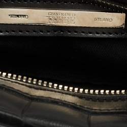 Gianfranco Ferre Black Croc Embossed Leather Oversized Pouch