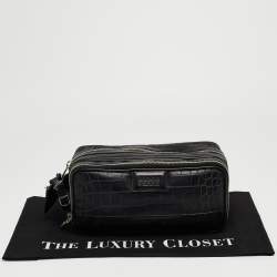Gianfranco Ferre Black Croc Embossed Leather Oversized Pouch