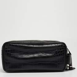 Gianfranco Ferre Black Croc Embossed Leather Oversized Pouch