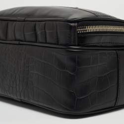 Gianfranco Ferre Black Croc Embossed Leather Oversized Pouch