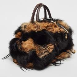 Gianfranco Ferre Brown/Black Fur Charm Frame Satchel